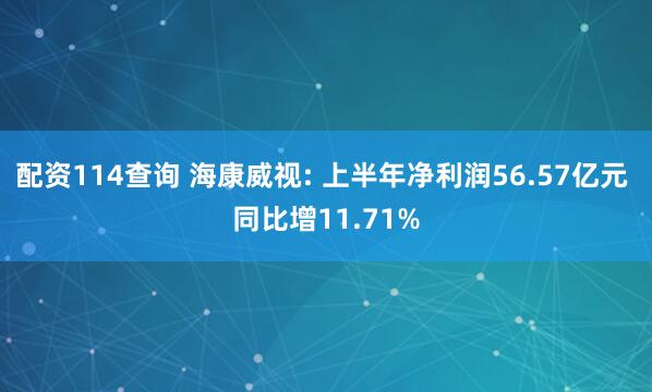 配资114查询 海康威视: 上半年净利润56.57亿元 同比增11.71%